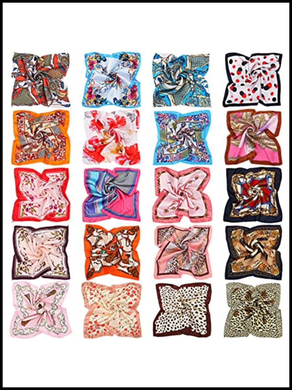Satin Square Scarf Set 20 Pcs Silk-Like Neck Hair Scarves